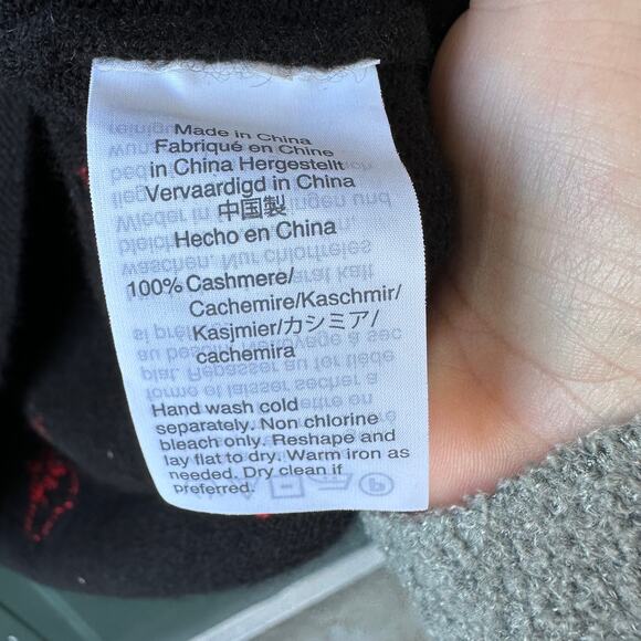 J. Crew 100% Cashmere Cherry Print Sweater Small Black Red Holiday Winter EUC - Picture 5 of 7